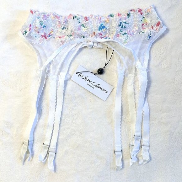 NWT For Love & Lemons White with Rainbow Floral Garter Belt - Extra Small - Picture 1 of 7